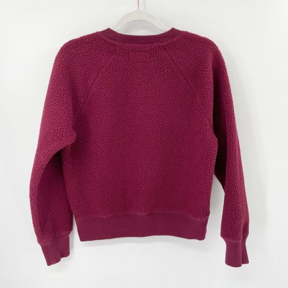 Everlane Renew Teddy Fleece Pullover Sweater Sz M Red Oxblood Stretch Raglan Slv - Picture 7 of 9